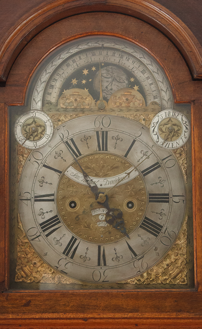 Up-close image of gold-plated clock face