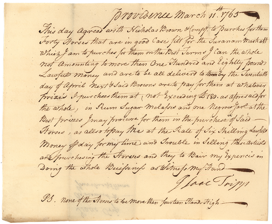 Handwritten letter from Isaac Tripp to the Brown Brothers